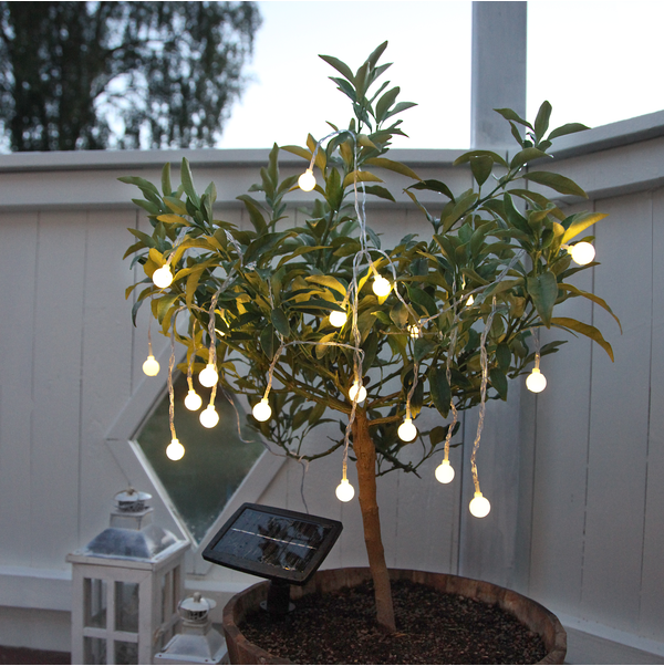20LED pallikujulised tuled 6.8M soe valged päikesepatareiga